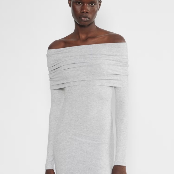 Aritzia ribbed off-shoulder long sleeve dress – Heather Chrome (XS) - Picture 7 of 13